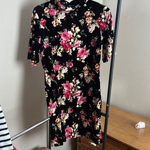 Black floral shirt sleeve dress holiday dress